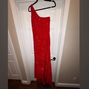 BRAND NEW & NEVER WORN: Red Mermaid Sequin Off the Shoulder Dress